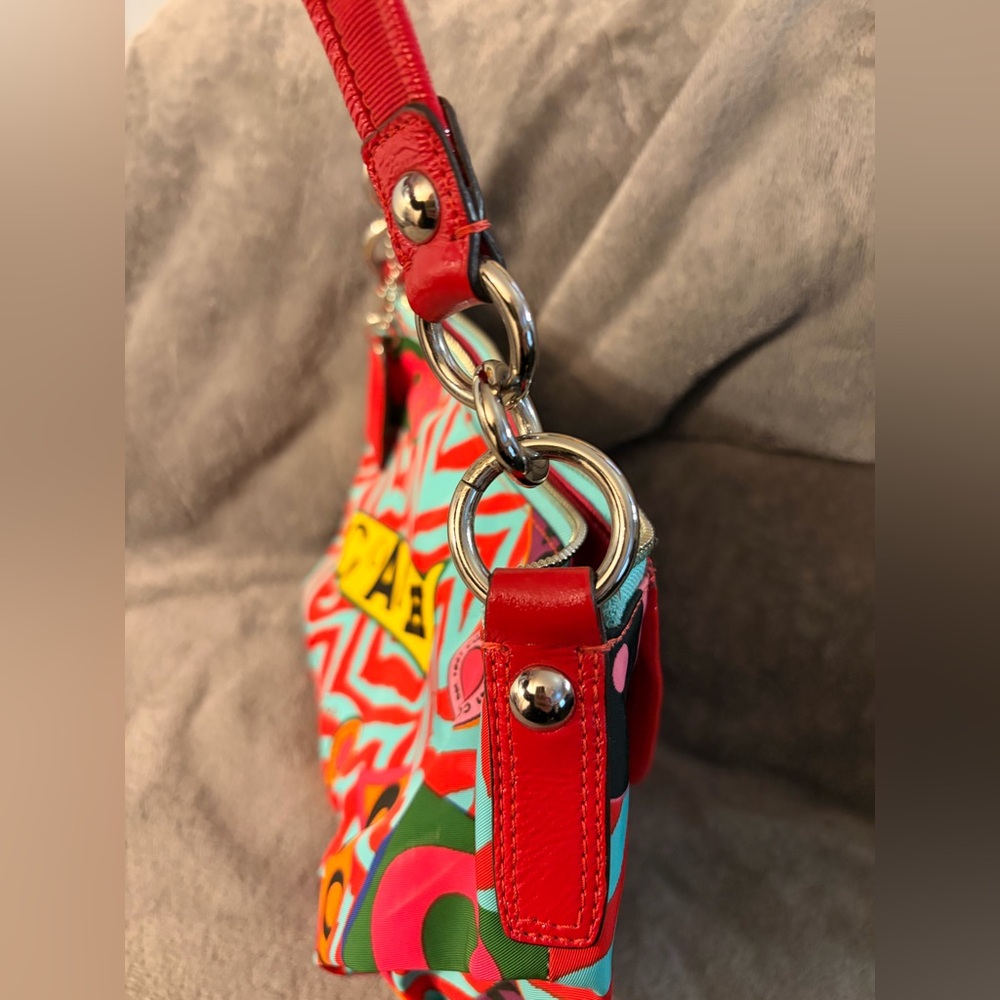 Coach Poppy Graffiti Groovy Multicolor Graphic Print Shoulder Bag with Red Trim - Picture 4 of 10